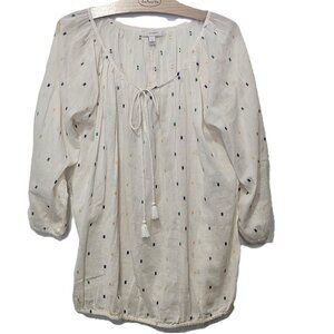 J. Crew Embroidered Dot Peasant Top